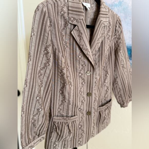 J. Jill Button Front Embroidered Jacket Blazer Olive Brown Women’s Small - Picture 2 of 5